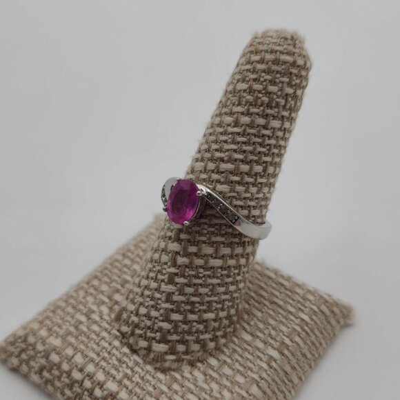 Size 8 Sterling Silver Pink Sapphire And Clear Topaz Ring A1870 - Picture 4 of 9